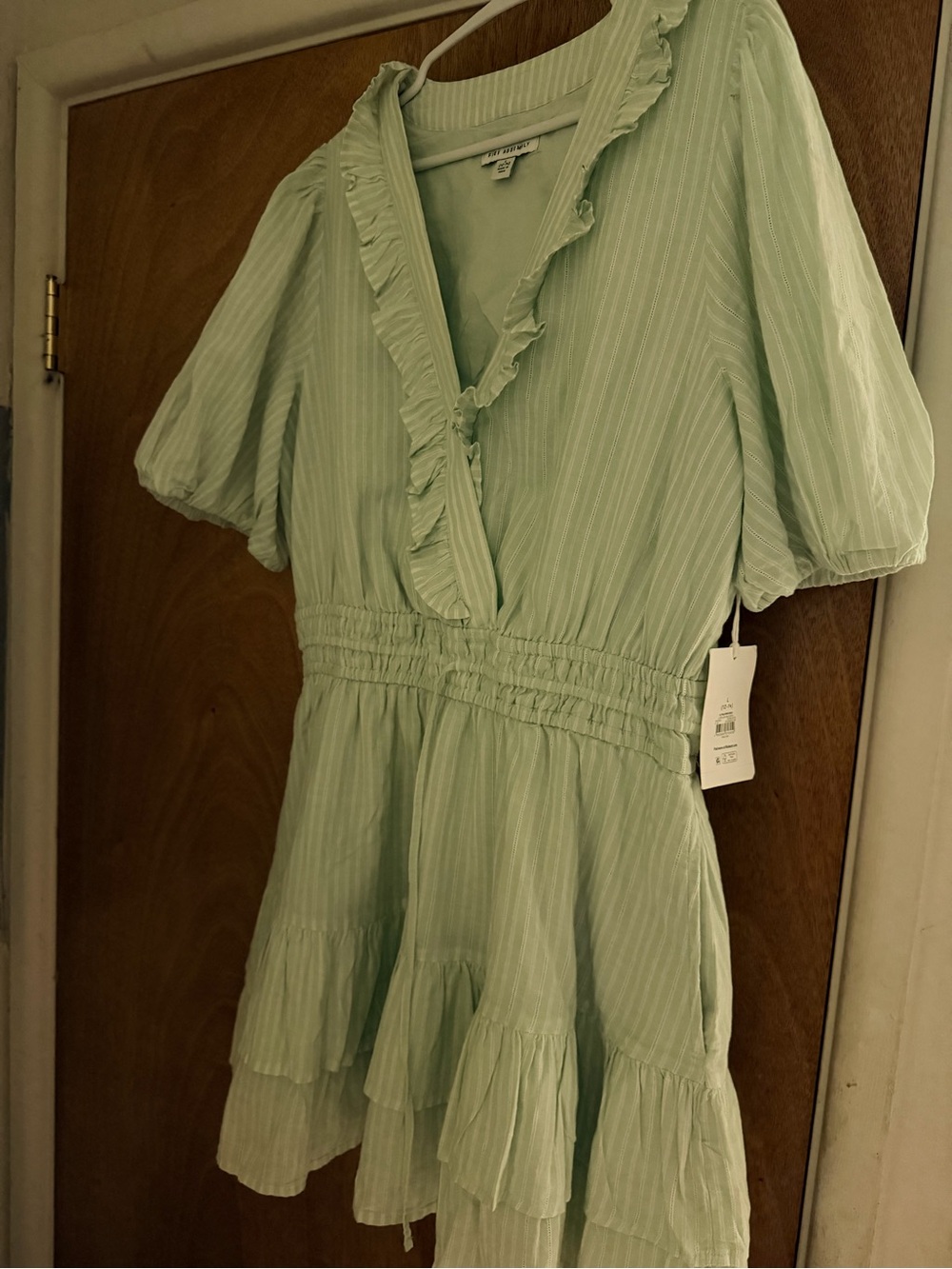 Light Green Ruffle V-Neck Smocked Waist Women's Dress